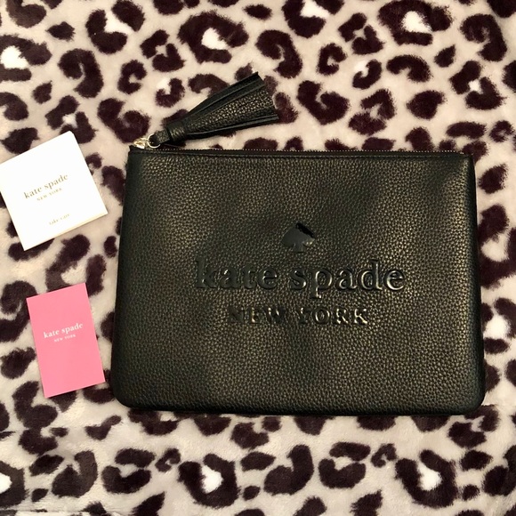 Kate Spade large tassel pouch- sienna logo black - Picture 2 of 7